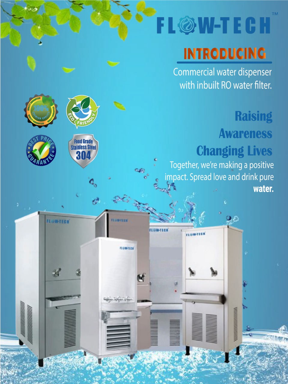 FlowTech commercial dispenser range — food-grade 304 stainless steel